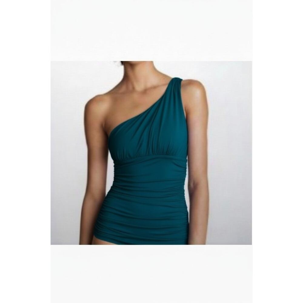 NEW! J. Crew Ruched One Shoulder One Piece Swimsuit Sz 6 Teal Blue MSRP $111